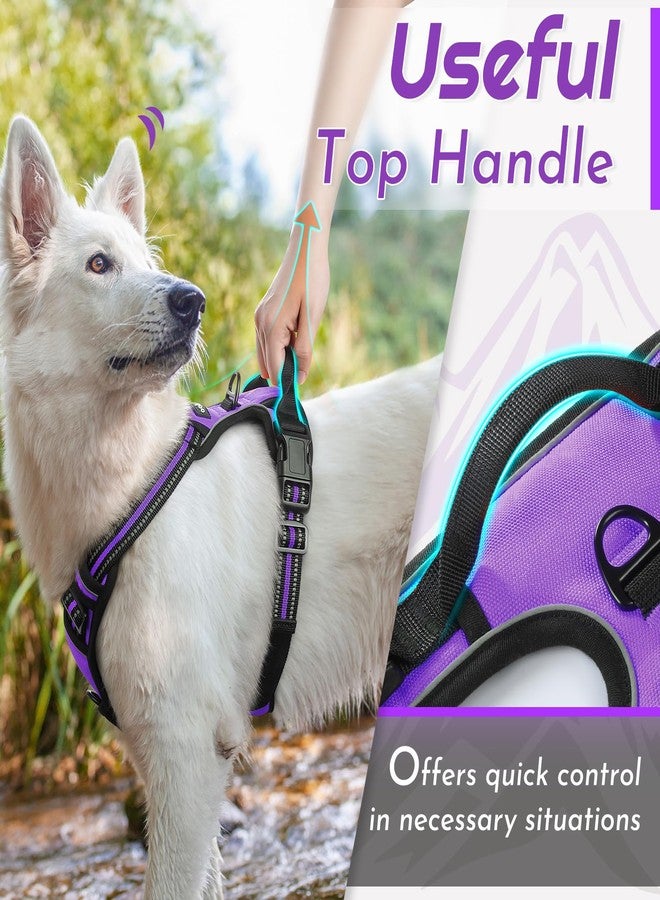 Eagloo Dog Harness for Large Dogs, No Pull Service Vest with Reflective Strips and Control Handle, Adjustable and Comfortable for Easy Walking, No Choke Pet Harness with 2 Metal Rings, Purple, L - Image 4